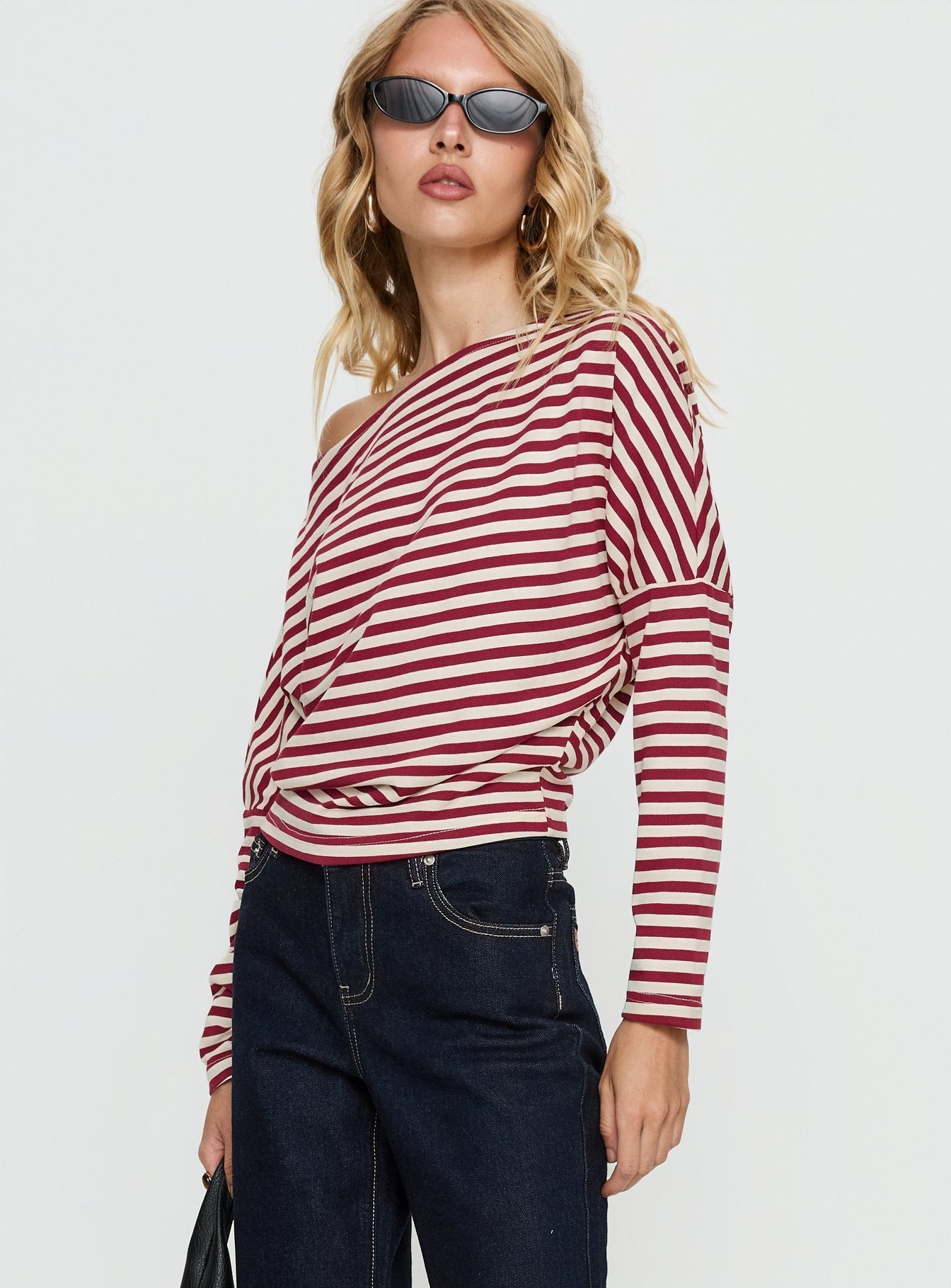 Deora Cinched Long Sleeve Top Red Stripe