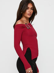Donalla Off The Shoulder Hardware Detail Top Red