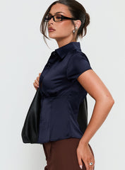 Cottesloe Satin Blouse Top Navy