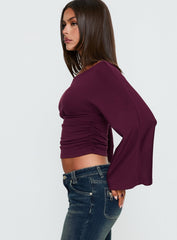 Anastasie Off Shoulder Long Sleeve Top Deep Red