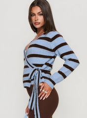 Andras Wrap Knit Sweater Blue Stripe