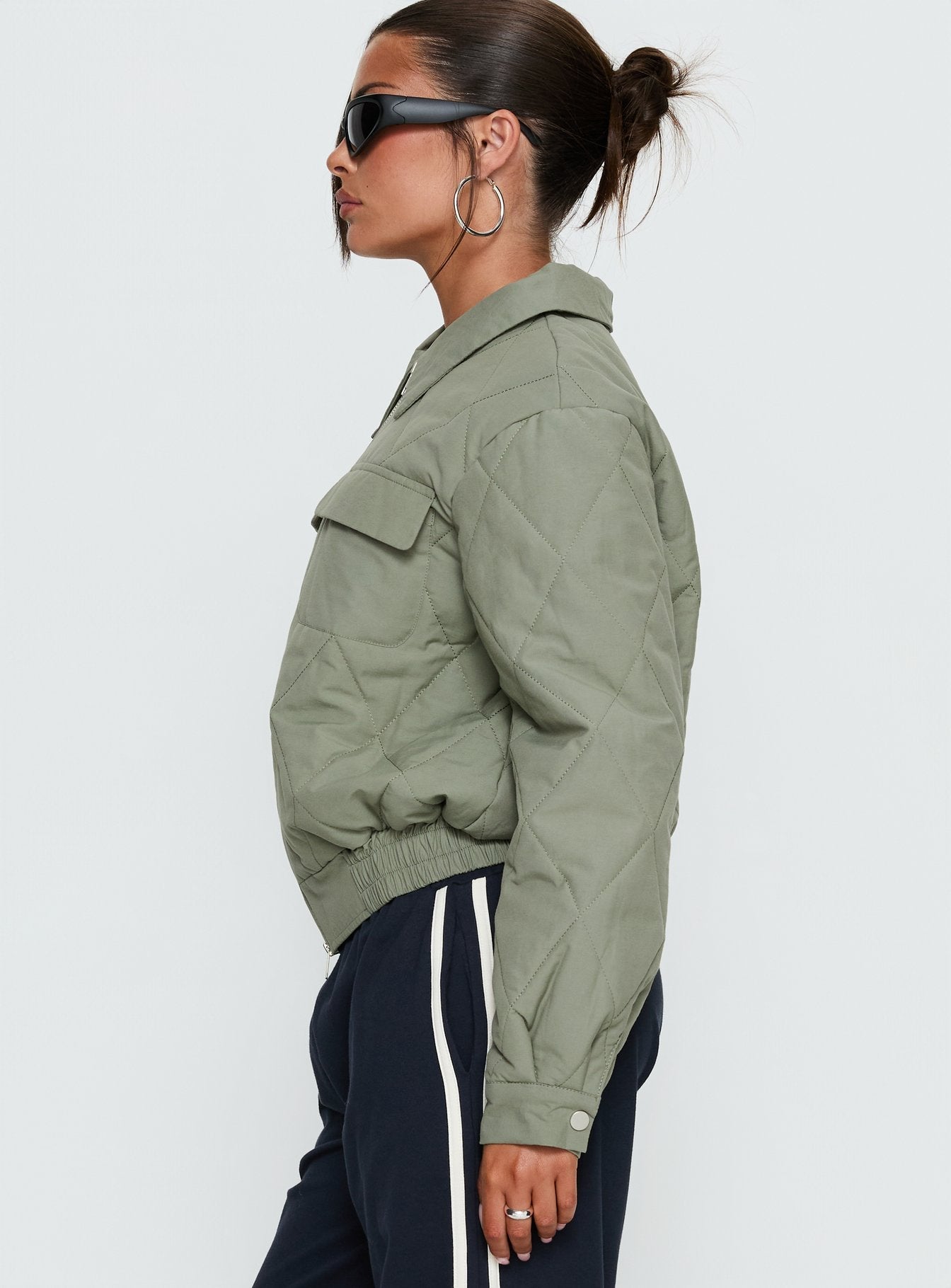 Denvar Quilted Bomber Jacket Green