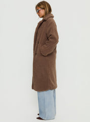 Delora Fluffy Longline Coat Brown