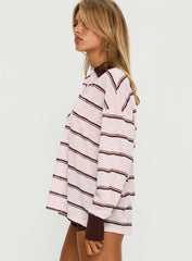 Aleka Rugby Long Sleeve Jersey Pink / Brown Stripe
