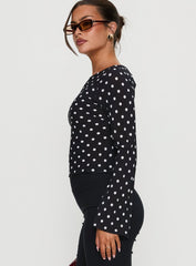 Lady Lady Long Sleeve Backless Top Black / White Polka