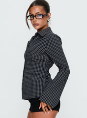 Eryx Tie Back Button Up Top Black Check