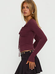 Angele Long Sleeve Keyhole Top Plum