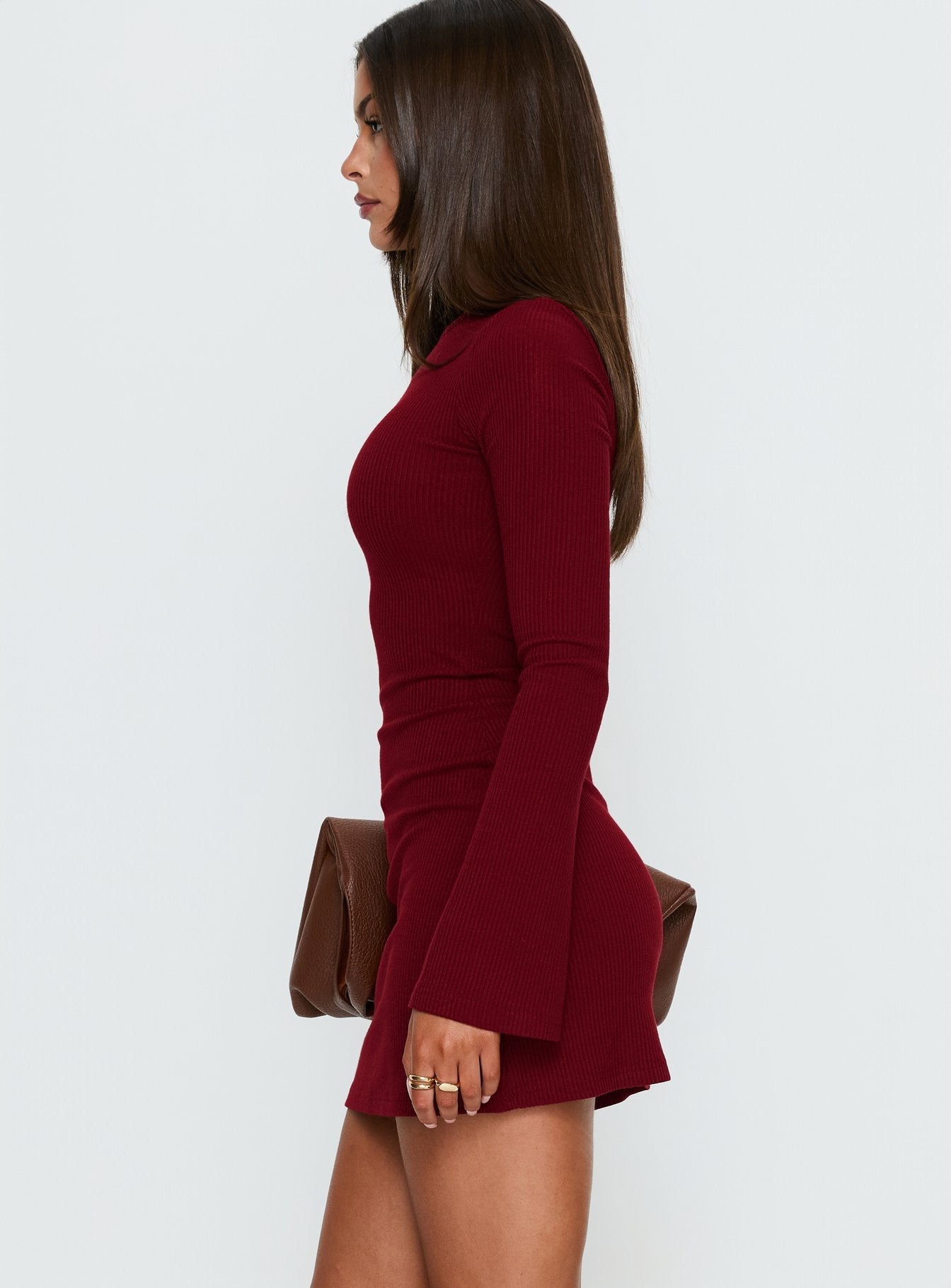 Bryanna Long Sleeve Mini Dress Deep Merlot