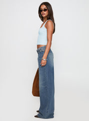 Paltrow Mid Rise Wide Leg Cargo Jeans Mid Blue Wash Petite