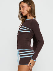 Beverlea Button Down Knit Cardigan Brown / Blue Stripe