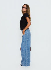 Spoken Truth Mid Rise Straight Leg Jeans Snake Blue Wash