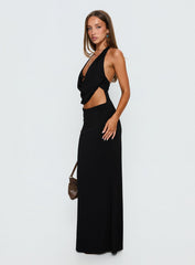 Almira Halter Plunge Maxi Dress Black