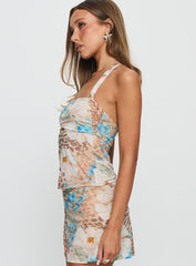 All My Affection Square Halter Mesh Top Leopard Floral