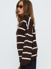 Alara Mock Neck Knit Sweater Brown Stripe