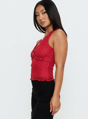 Azira Frill Detail Top Red Polka