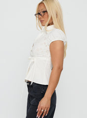 Kavira Tie Bust Short Sleeve Shirt White
