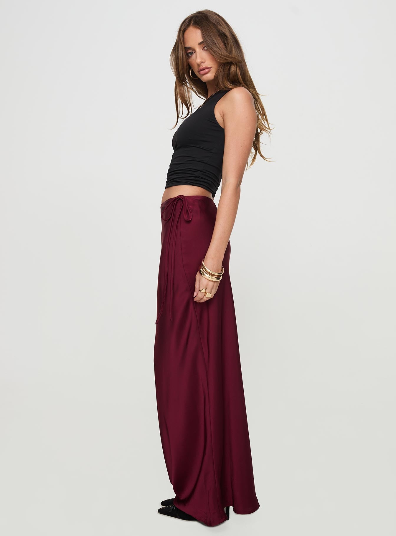 Fluttering Maxi Skirt Burgundy