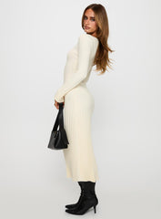 Ryo Long Sleeve Rib Maxi Dress Cream