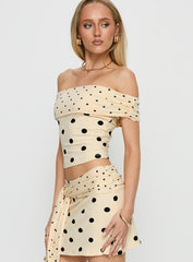 Aneira Off Shoulder Top Cream Polka Dot
