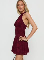 Devane High Neck Halter Playsuit Red