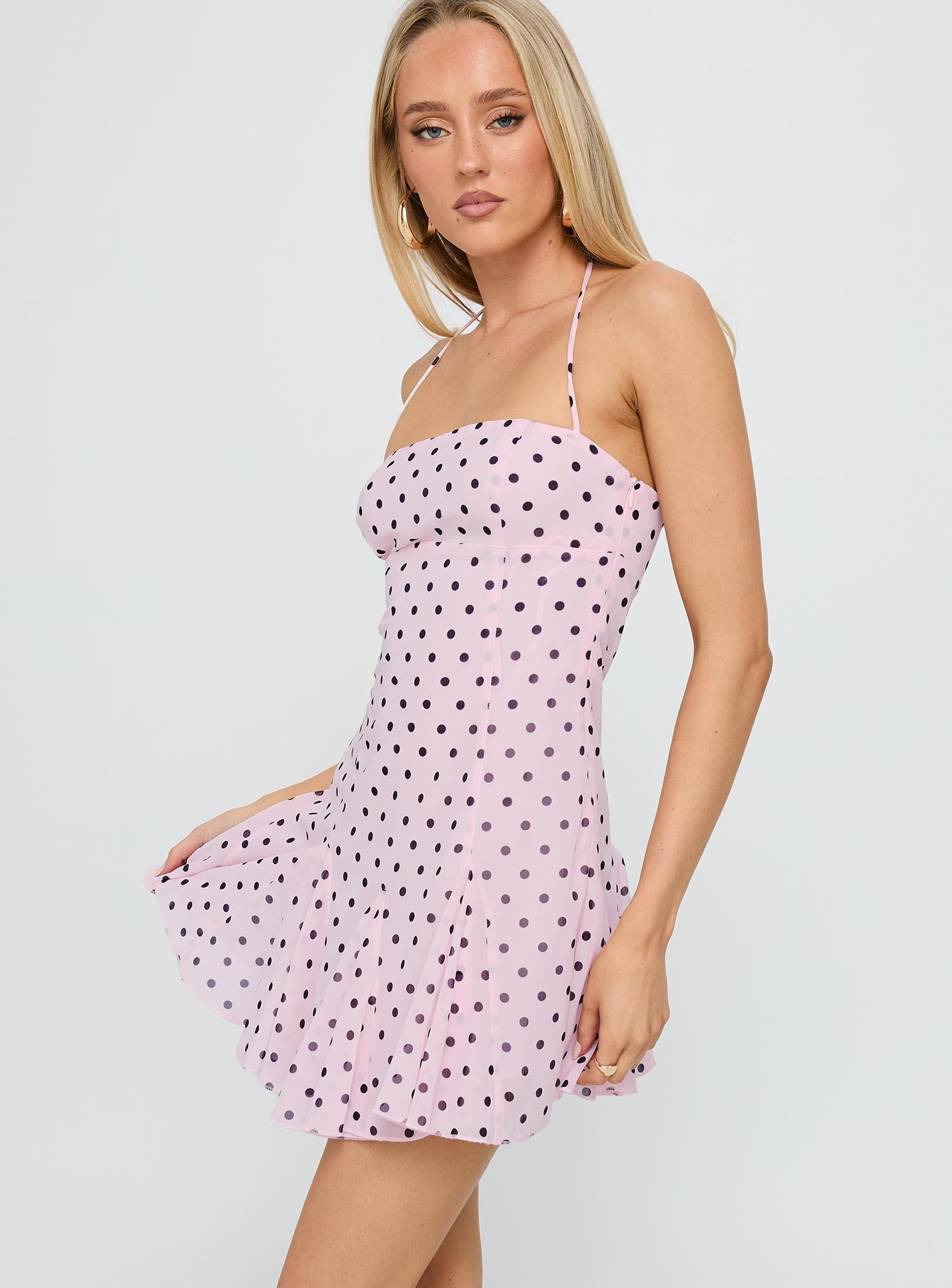 Delamere Mini Dress Pink / Black Polka Dot