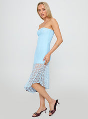 Nonchalant Strapless Lace Midi Dress Blue