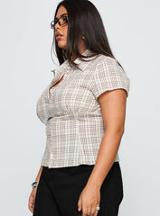 Cottesloe Blouse Top Brown Check Curve