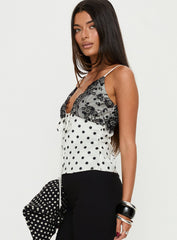 Jerelyn Lace Bust Cami Top White Polka