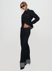 Top Model Low Rise Straight Leg Cuffed Jean Dark Denim