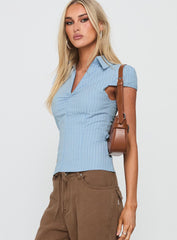 Jerrod Zip Up Short Sleeve Shirt Blue Stripe