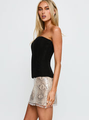 Chrissie Bead Fringe Sequin Mini Skirt Silver