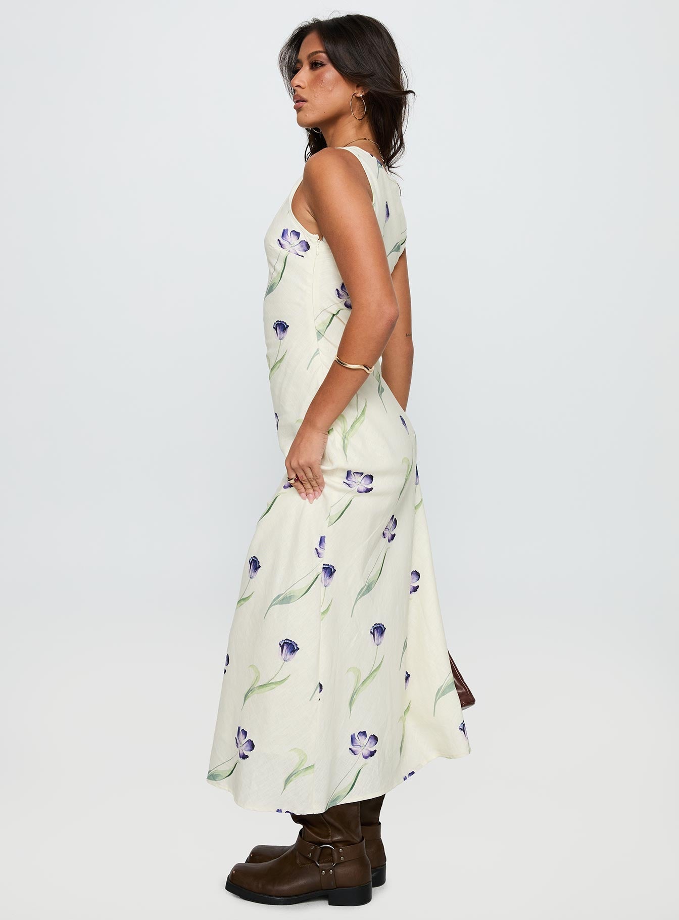 Jessabelle Linen Blend Midi Dress Cream Floral