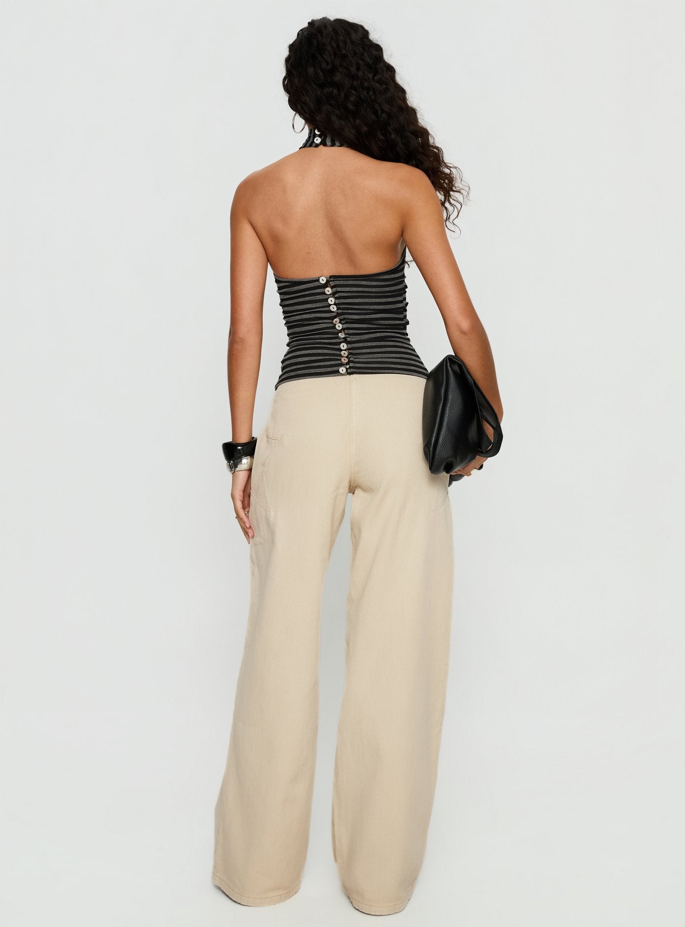 Dolley Star Stitch Mid Rise Wide Leg Jean Ecru