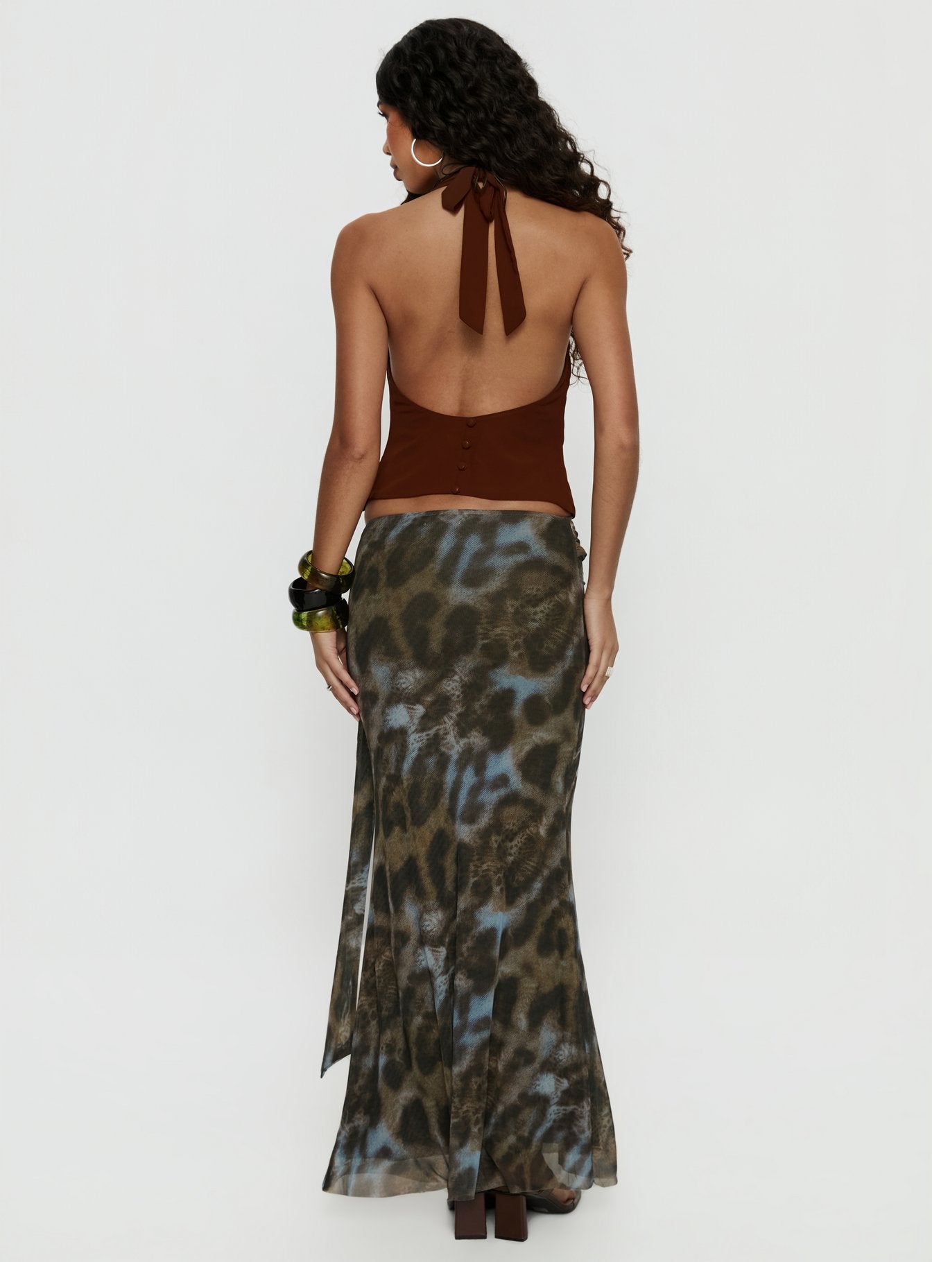 Caviar Tie Maxi Skirt Leopard
