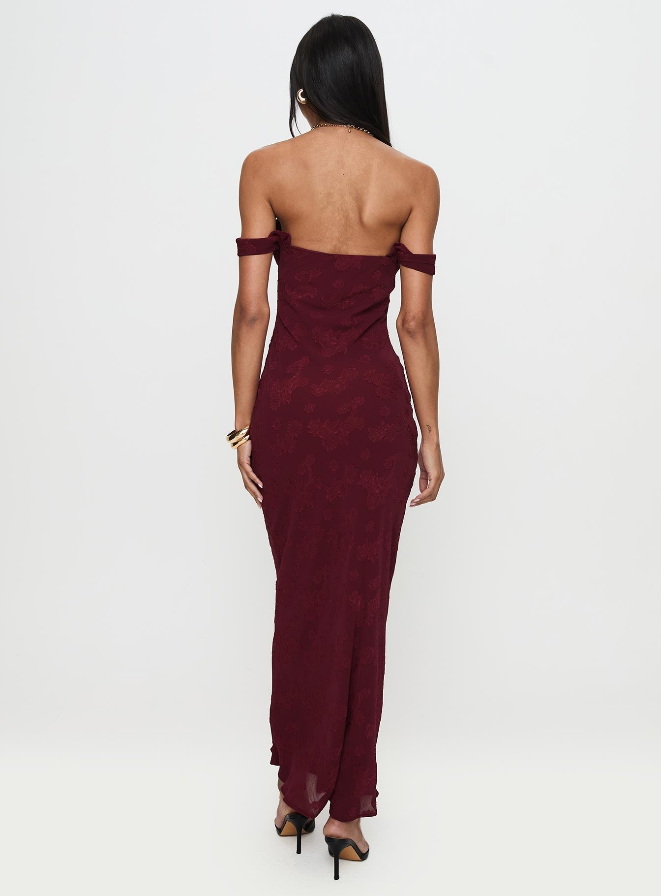 Azura Off The Shoulder Maxi Dress Burgundy