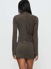 Arte Deco Long Sleeve Mini Dress Mocha