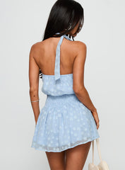 Eurythmic Scarf Halter Mini Dress Blue Jacquard