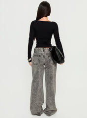 Serenitia Mid Rise Relaxed Jeans Washed Grey