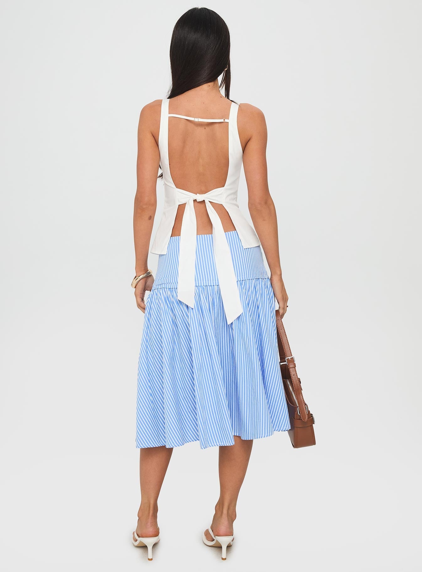 Raelan Tiered Midi Skirt Blue Stripe