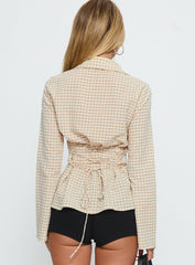 Eryx Tie Back Button Up Top Apricot Check