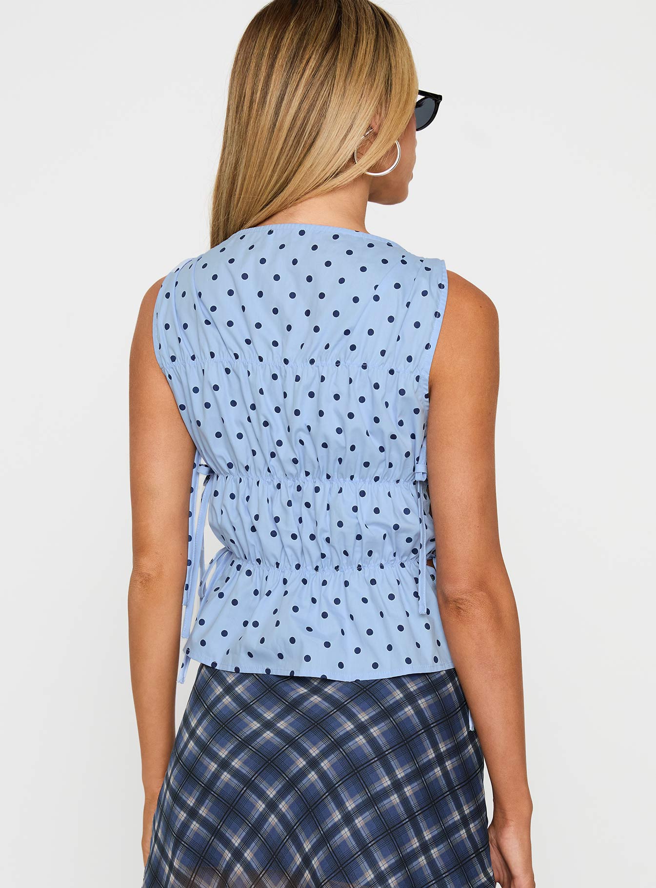 Endless Summers Tie Side Top Blue Polka Dot