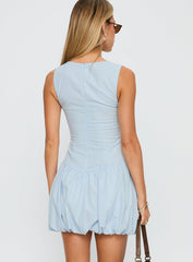Cicely Bubble Hem Mini Dress Blue