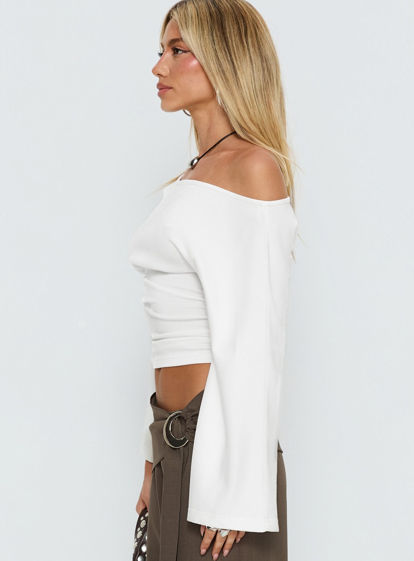 Anastasie Off Shoulder Long Sleeve Top White