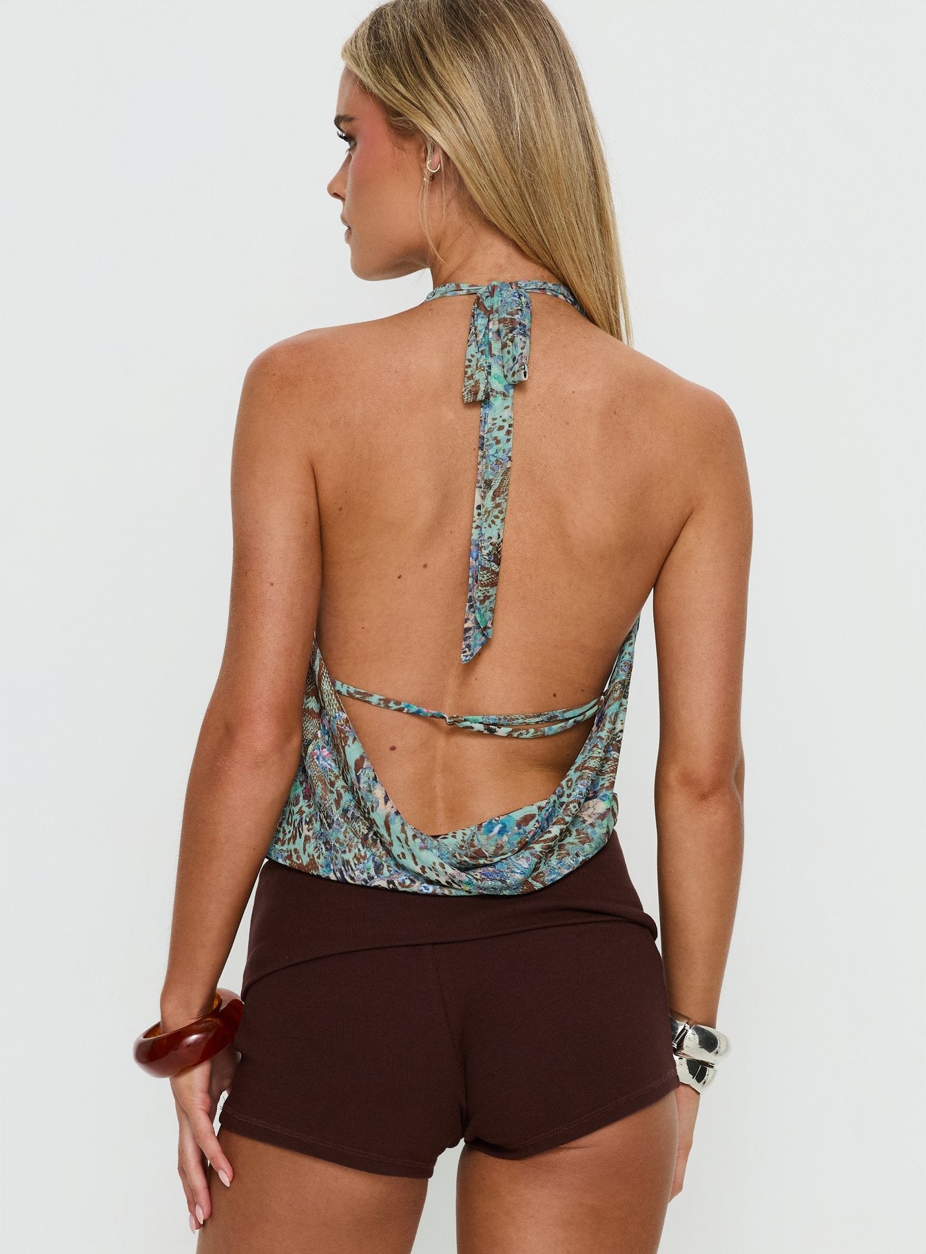 Carefree Days Cowl Neck Top Blue Leopard