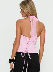 Ashely Sheer Corset Halter Top Baby Pink