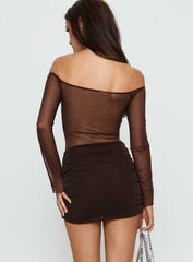 Briseida Mesh Long Sleeve Mini Dress Chocolate