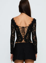 Miquela Long Sleeve Corset Lace Top Black