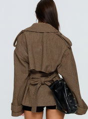 Brieanna Cropped Trench Coat Brown Check