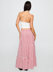 Ilaina Tiered Maxi Skirt Red Check