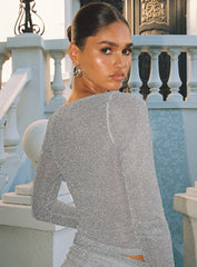 Crystal Clear Long Sleeve Mesh Top Silver